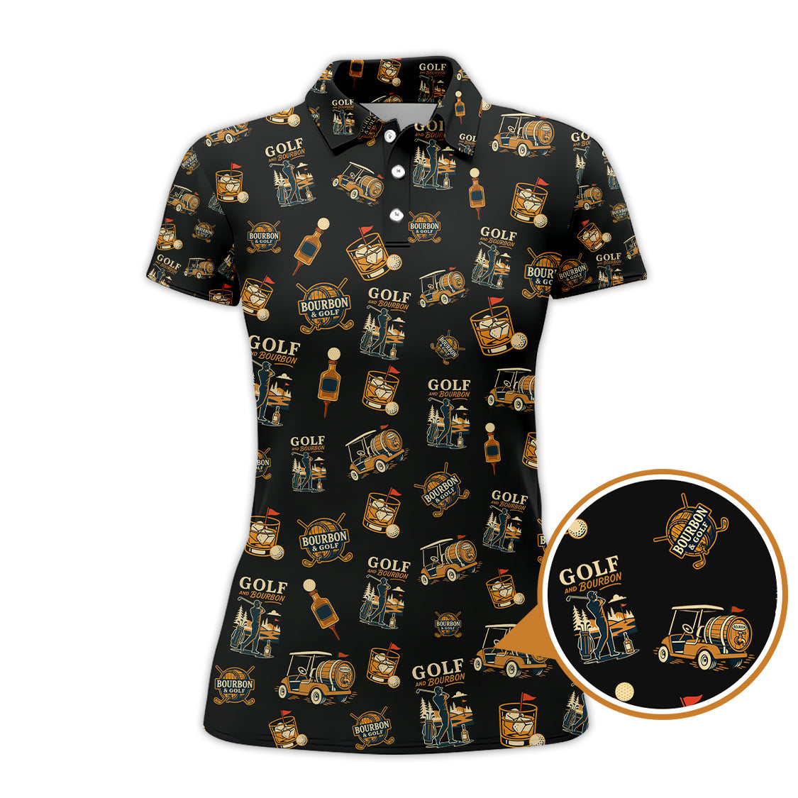 Bourbon Whiskey & Golf Polos, Funny Pattern Golf Shirt, Golf Gift For Men's