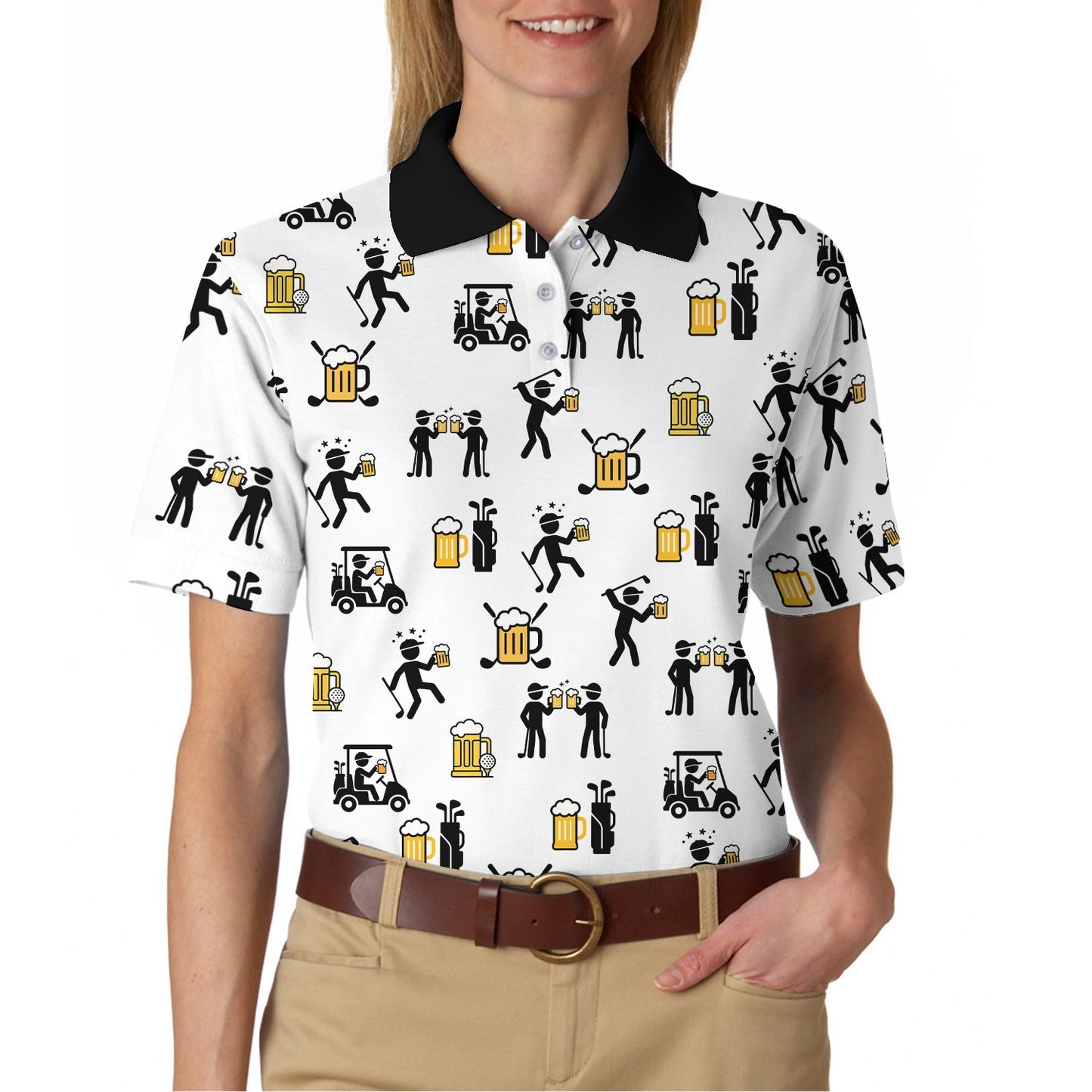 Beer Golf Shirt, Custom Golf Shirt With Funny Drinking & Golf Cart Pattern For Men