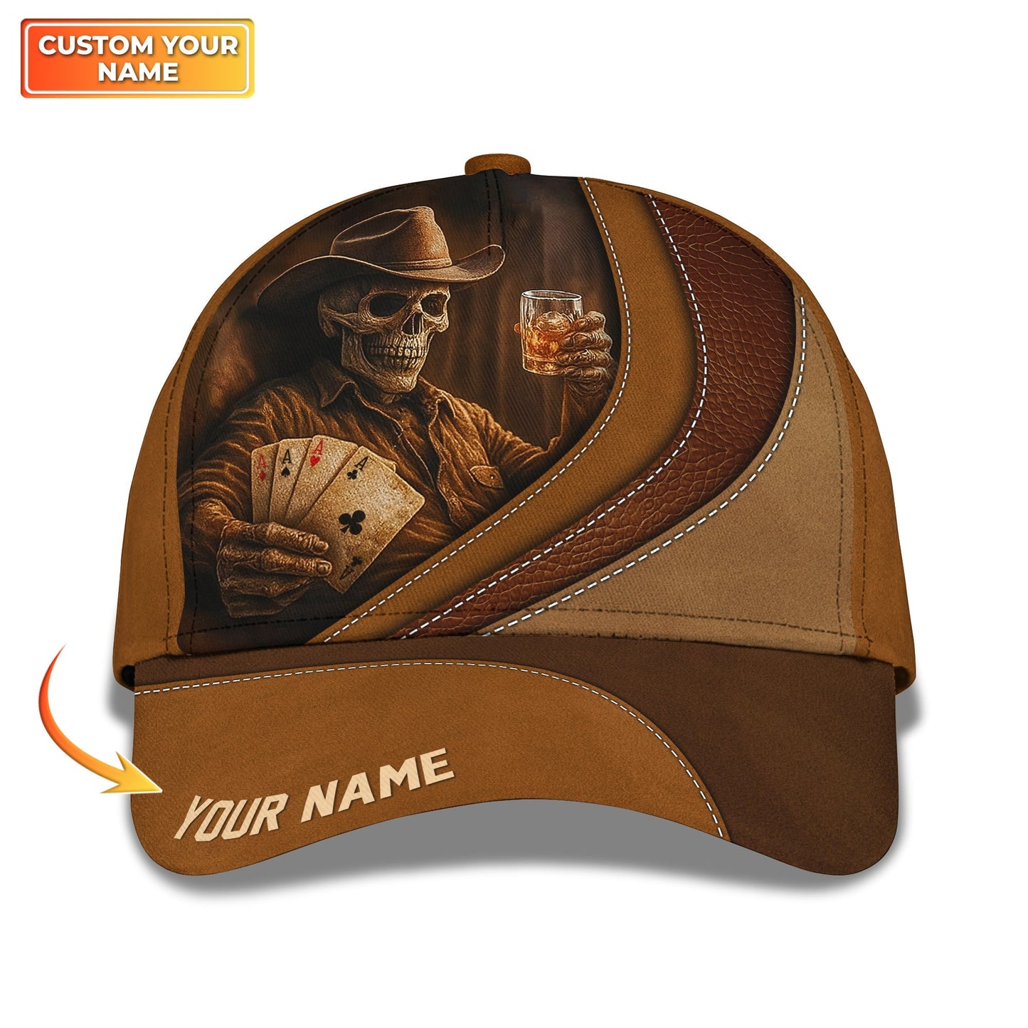 Skeleton Poker Hat, Texas Holdem Poker Cap, Skeleton Playing Poker Classic Cap, Custom Name Gift For Card Players