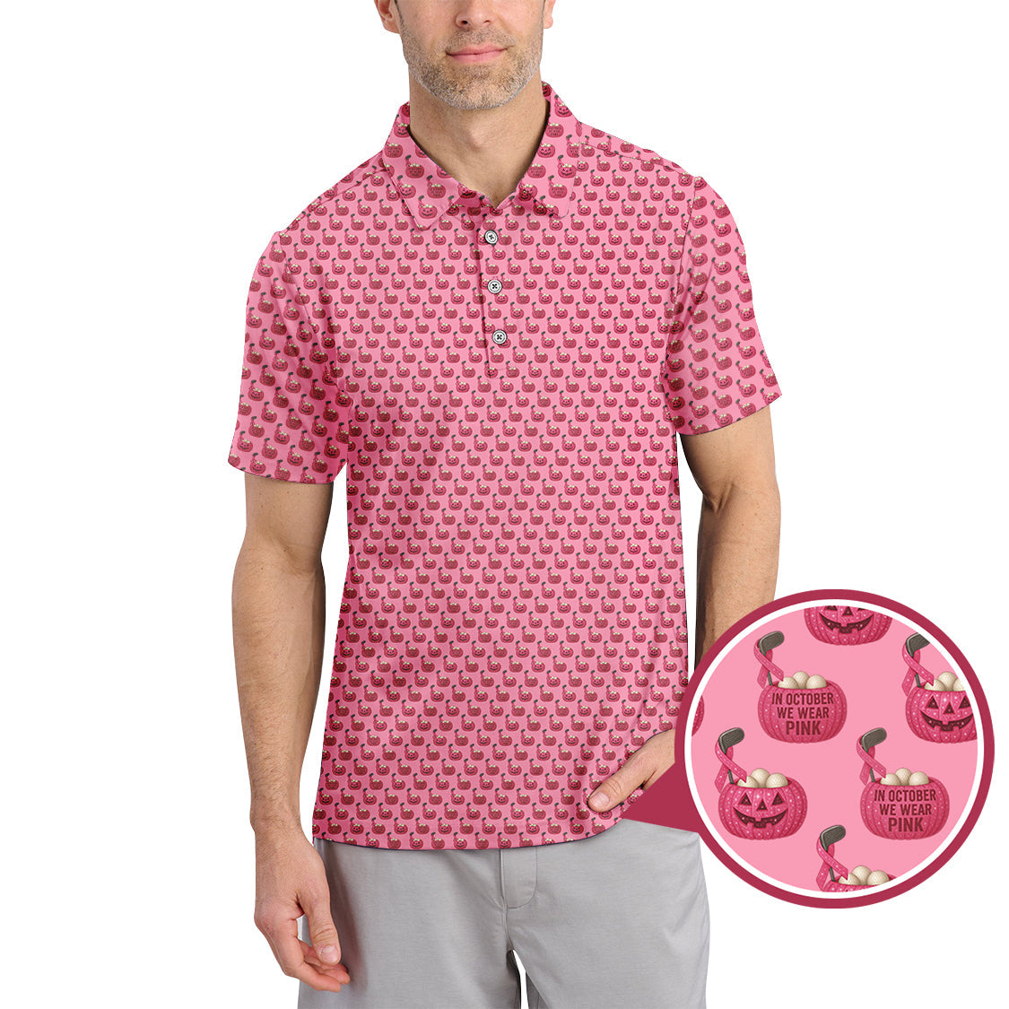 Breast Cancer Golf Shirt For Golfer, In October We Wear Pink Shirt, Pattern Golf Shirt For Golf Players