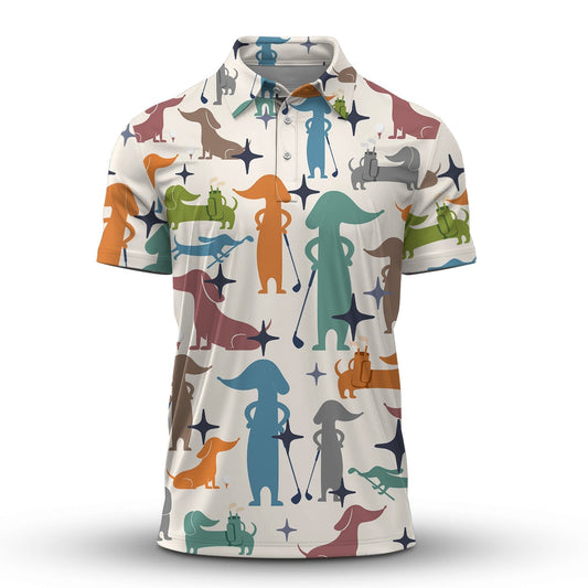 Men' Pattern Golf Shirt, Funny Dachshund Golf Shirt, Crazy Golf Shirt For Golfer