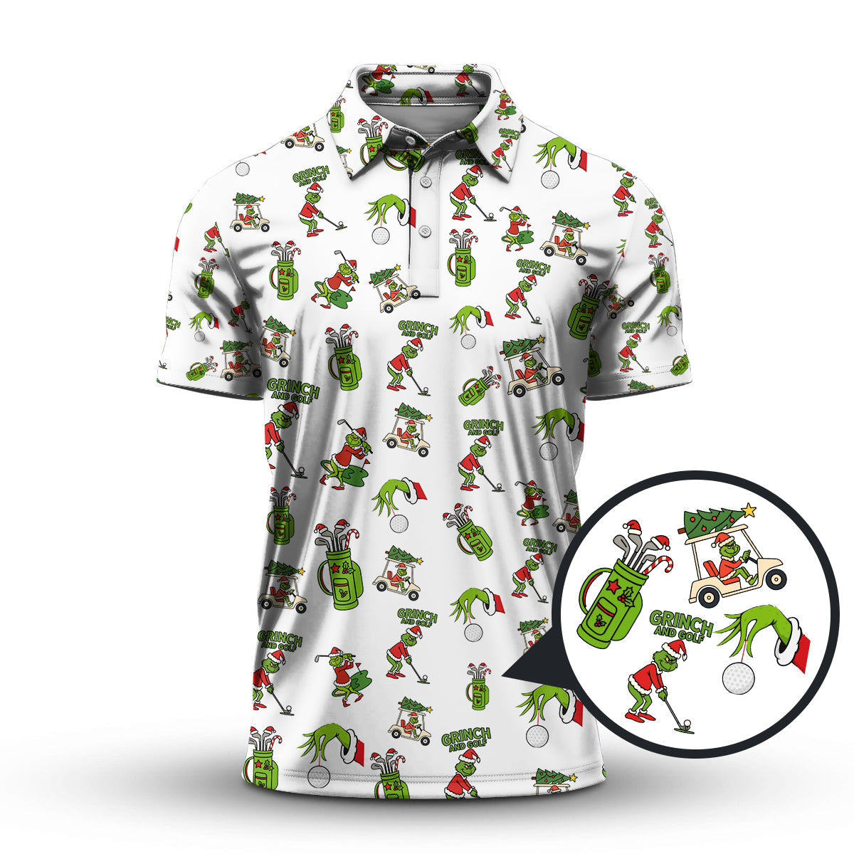 Funny Grinch Golf Shirt For Christmas Golf Lovers, Pattern Golf Shirt For Men, Crazy Golf Shirt For Golfer