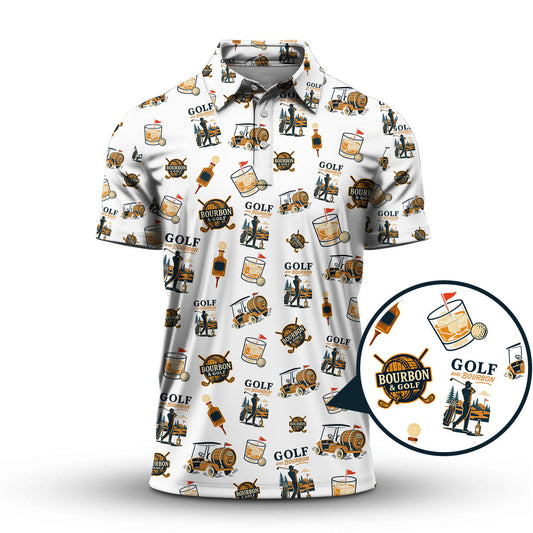 Bourbon Whiskey & Golf Polos, Funny Pattern Golf Shirt, Golf Gift For Men's