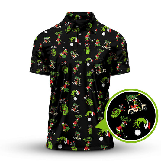 Funny Grinch Golf Shirt For Christmas Golf Lovers, Pattern Golf Shirt For Men, Crazy Golf Shirt For Golfer