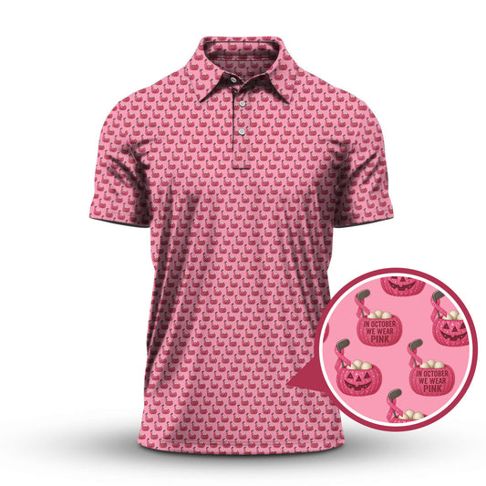Breast Cancer Golf Shirt For Golfer, In October We Wear Pink Shirt, Pattern Golf Shirt For Golf Players