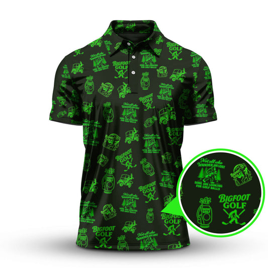 Bigfoot Golf Pattern Polos, Funny Golf Shirts, Golf Gift For Men, Crazy Golf Shirt For Golfers