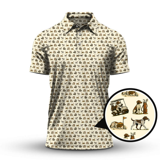 Pattern Golf Shirt, Pointer Golf Polos, Dog Golf Shirt For Men, Crazy Golf Shirt For Golfers