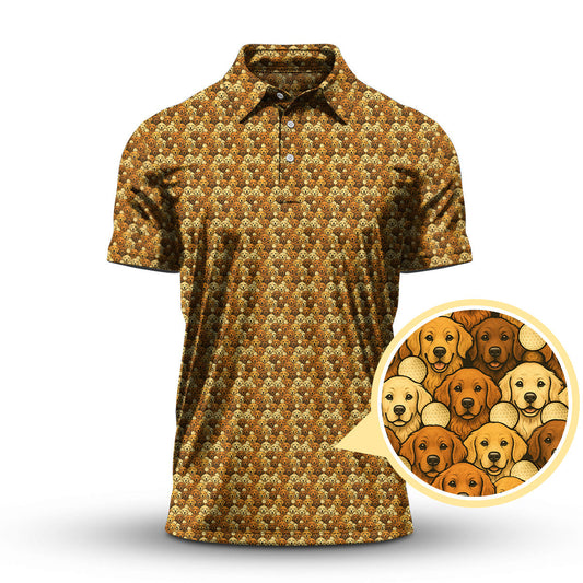 Crazy Golf Polos For Men, Golden Retriever Pattern Golf Shirt, Funny Golf Shirts