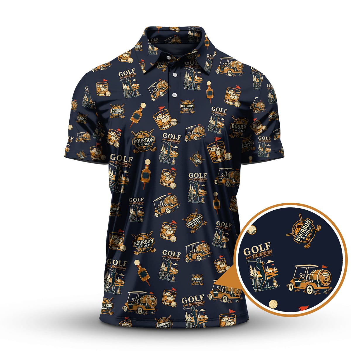 Bourbon Whiskey & Golf Polos, Funny Pattern Golf Shirt, Golf Gift For Men's