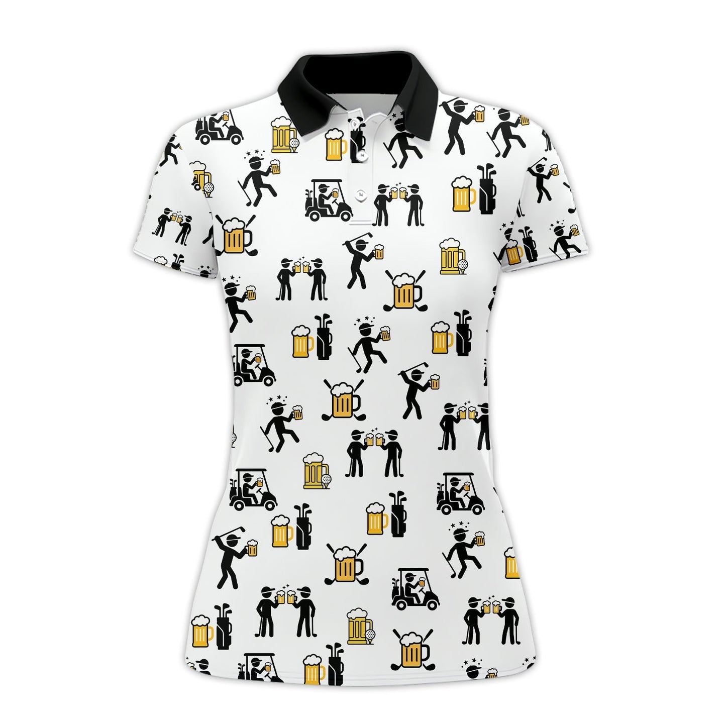 Beer Golf Shirt, Custom Golf Shirt With Funny Drinking & Golf Cart Pattern For Men